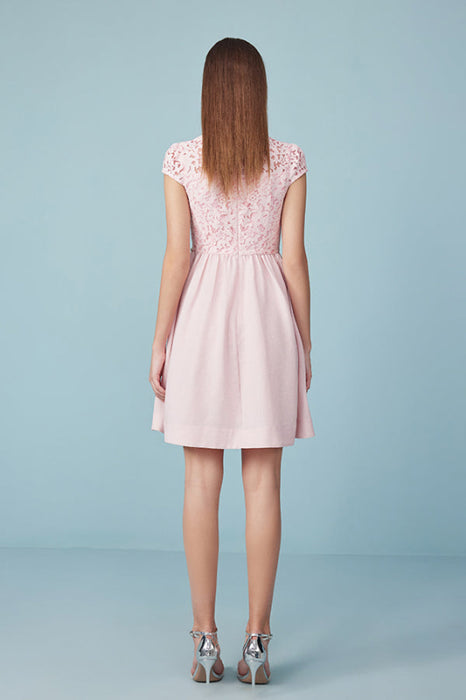 Cap Sleeves Pink Lace-trimmed Crepe Mini dress Daily Wear Dress - Dresses