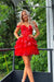 Sparkly Red Corset Tiered Lace A-Line Short Homecoming Prom Dress