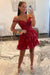 Sparkly Red Corset Tiered Lace A-Line Short Homecoming Prom Dress