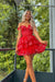 Sparkly Red Corset Tiered Lace A-Line Short Homecoming Prom Dress