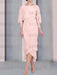 Blush pink chiffon tea length dress with a cape overlay