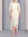 Champagne chiffon tea length dress with a cape overlay