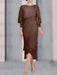Chocolate brown chiffon tea length dress with a cape overlay