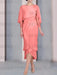 Coral chiffon mother of the bride tea length dress with cape overlay