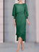 Dark Green chiffon mother of the bride tea length dress with cape overlay