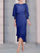 Dark Royal Blue chiffon mother of the bride tea length dress with cape overlay