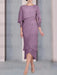 Dusty Purple chiffon mother of the bride tea length dress with cape overlay