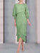 Dusty Sage chiffon mother of the bride tea length dress with cape overlay
