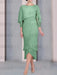 Eucalyptus chiffon mother of the bride tea length dress with cape overlay