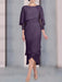 Grape chiffon mother of the bride tea length dress with cape overlay