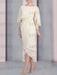 Ivory chiffon tea length dress with a cape overlay