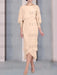 Light Champagne chiffon mother of the bride tea length dress with cape overlay