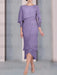 Light Purple chiffon mother of the bride tea length dress with cape overlay
