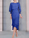 Light Royal Blue chiffon mother of the bride tea length dress with cape overlay