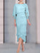 Light Sky Blue chiffon mother of the bride tea length dress with cape overlay