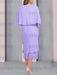Back of the lilac chiffon cape dress with a tiered hem
