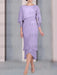 Lilac chiffon mother of the bride tea length dress with cape overlay
