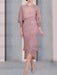 Mauve chiffon mother of the bride tea length dress with cape overlay