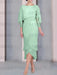 Mint green chiffon tea length dress with a cape overlay