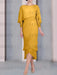 Mustard Yellow chiffon mother of the bride tea length dress with cape overlay