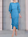 Ocean Blue chiffon mother of the bride tea length dress with cape overlay