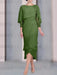 Olive Green chiffon mother of the bride tea length dress with cape overlay