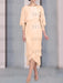 Peach Pink chiffon mother of the bride tea length dress with cape overlay