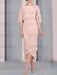 Pearl Pink chiffon mother of the bride tea length dress with cape overlay