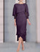 Plum chiffon mother of the bride tea length dress with cape overlay