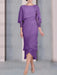 Purple chiffon mother of the bride tea length dress with cape overlay