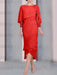Red chiffon mother of the bride tea length dress with cape overlay