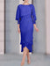 Royal Blue chiffon mother of the bride tea length dress with cape overlay