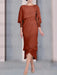 Rust chiffon mother of the bride tea length dress with cape overlay