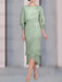 Sage green chiffon tea length dress with a cape overlay