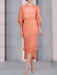Salmon chiffon mother of the bride tea length dress with cape overlay