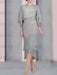 Silver chiffon mother of the bride tea length dress with cape overlay