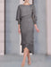 Silver Gray chiffon mother of the bride tea length dress with cape overlay