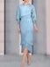Sky Blue chiffon mother of the bride tea length dress with cape overlay