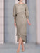 Taupe chiffon mother of the bride tea length dress with cape overlay