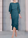 Teal chiffon mother of the bride tea length dress with cape overlay