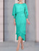 Turquoise chiffon mother of the bride tea length dress with cape overlay