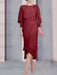 Wine Red chiffon mother of the bride tea length dress with cape overlay