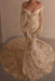Champagne Off-the-Shoulder Lace Mermaid Wedding Dress with Long Sleeves