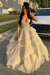 Champagne Spaghetti Straps Tulle Aline Prom Dress Floral Tiered Ruffles Corset Formal Dress