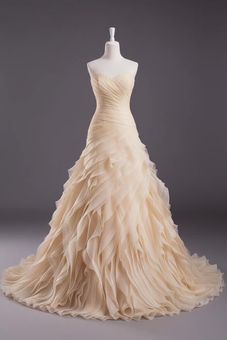 Champagne - Pink A-Line Strapless Sweetheart Wedding Gown