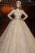 Champagne Lace Beaded Long Sleeves A-Line Floor-Length Wedding Dress
