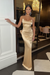 Champagne Backless Long Sleeveless Halter Prom Dress