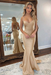 Champagne Backless Mermaid Prom Dress Long V Neck