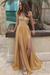 Champagne Boho Wedding Dresses Chiffon Deep V Neck Short Sleeve Lace Appliqued Split Front Beach Bridal Gowns