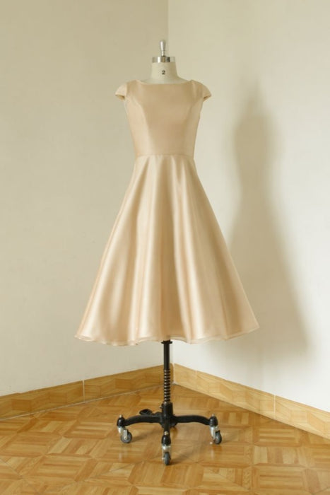 Champagne Bridelily Cap Sleeve Chiffon Mini A-line Wedding Dress - wedding dresses